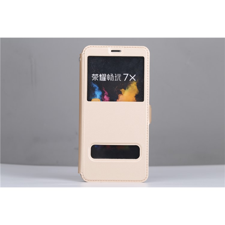Dual View Window Leather Stand Flip Case for Huawei Honor 7X - Gold-10