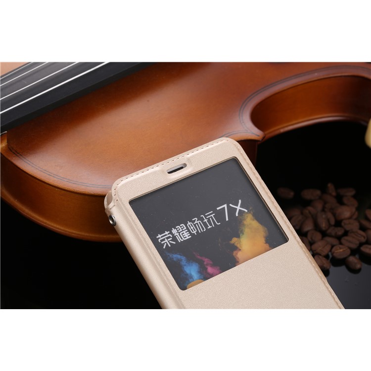 Dual View Window Leather Stand Flip Case for Huawei Honor 7X - Gold-3