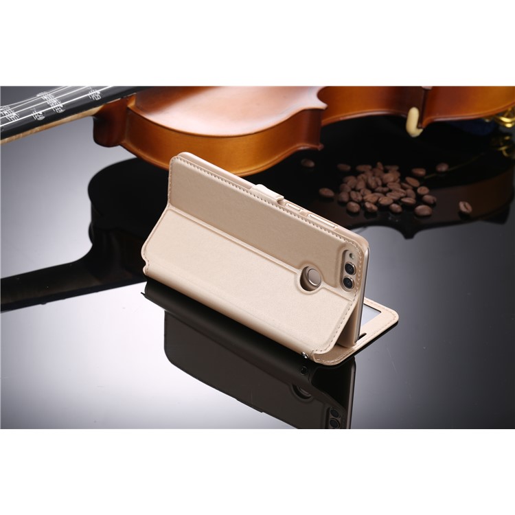 Dual View Window Leather Stand Flip Case for Huawei Honor 7X - Gold-7