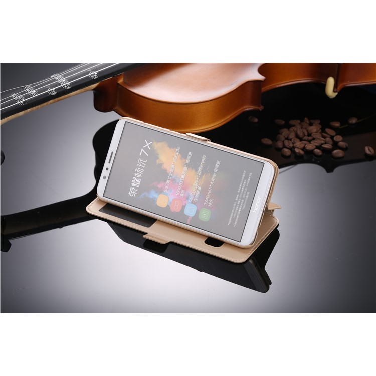 Dual View Window Leather Stand Flip Case for Huawei Honor 7X - Gold-8