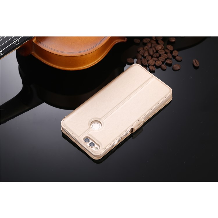 Dual View Window Leather Stand Flip Case for Huawei Honor 7X - Gold-9