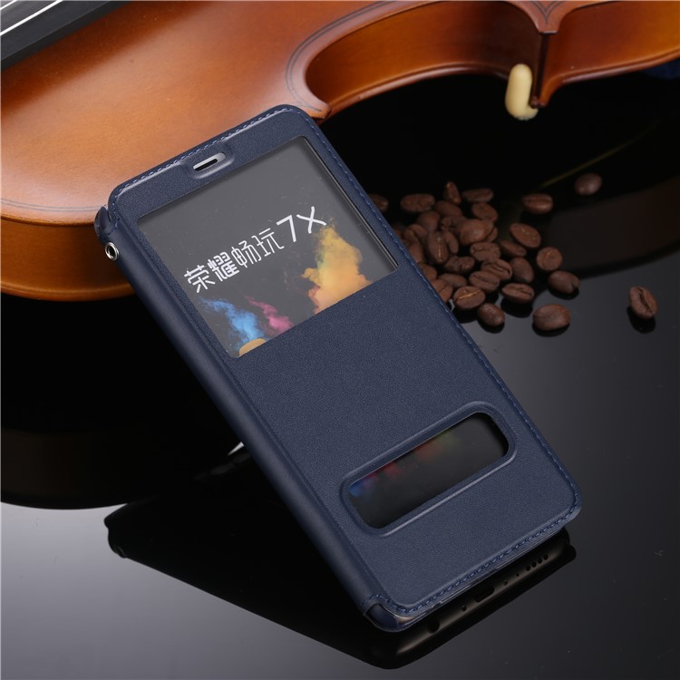 Dual View Window Leather Stand Mobile Cover for Huawei Honor 7X - Blue-1