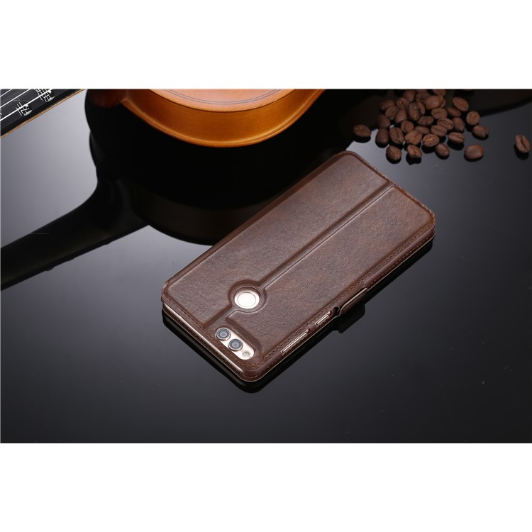 Dual View Window Leather Bracket Case for Huawei Honor 7X - Coffee-3