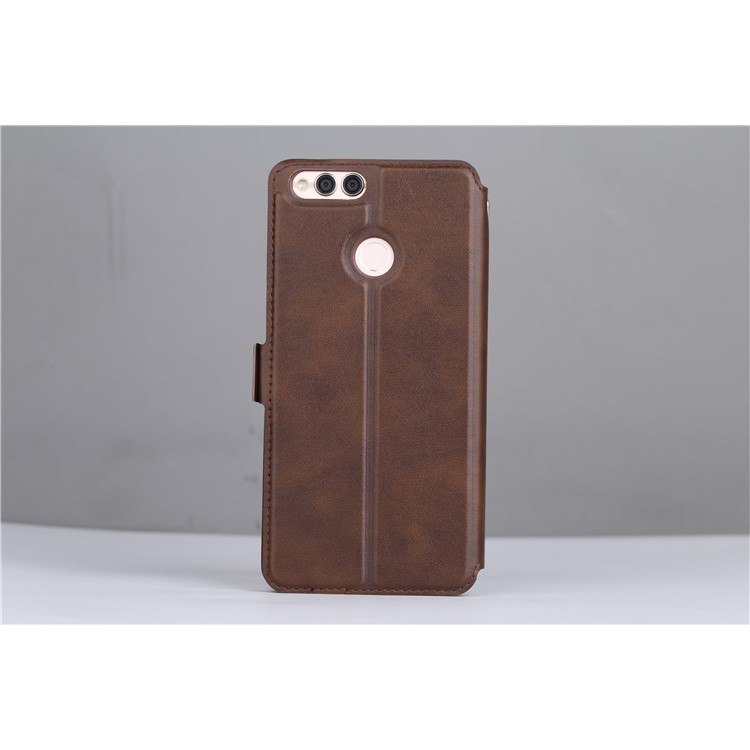 Dual View Window Leather Bracket Case for Huawei Honor 7X - Coffee-5