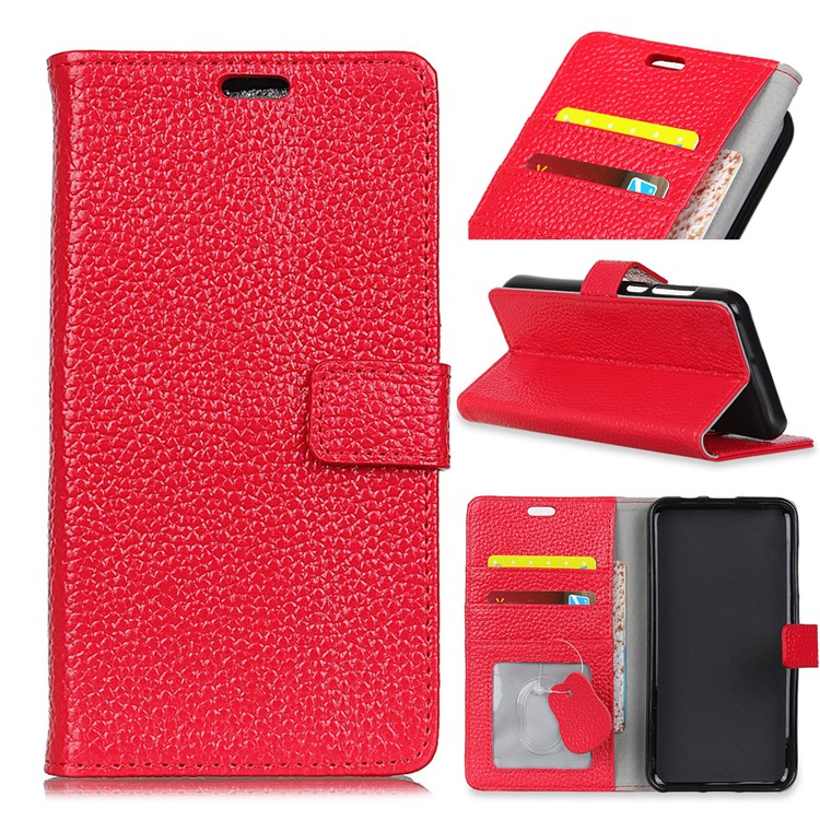 Litchi Texture Genuine Leather Wallet Shell for Huawei Y7 Prime / Y7 (2017) / Enjoy 7 Plus - Red-1