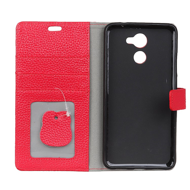 Litchi Texture Genuine Leather Wallet Shell for Huawei Y7 Prime / Y7 (2017) / Enjoy 7 Plus - Red-5