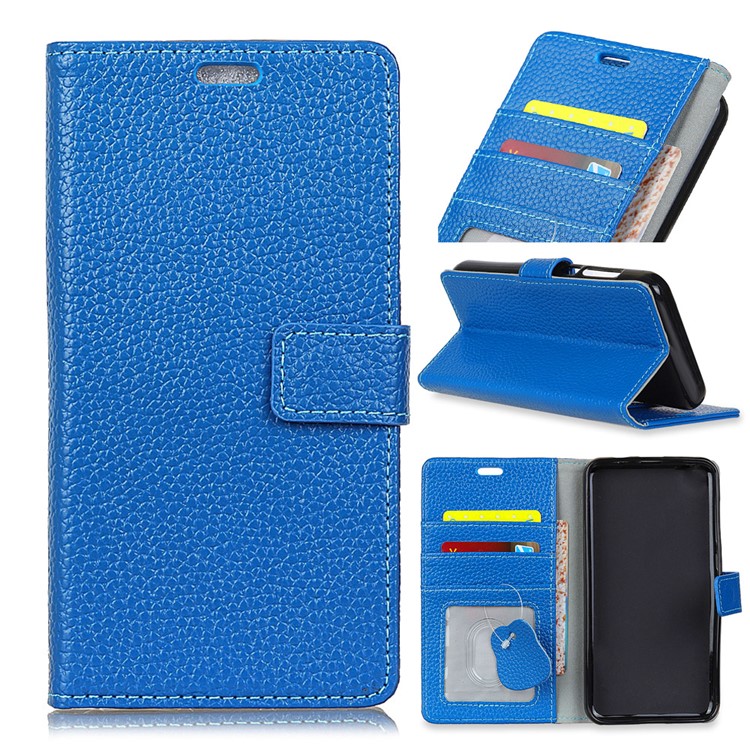 Litchi Texture Genuine Leather Wallet Casing for Huawei Y7 Prime / Y7 (2017) / Enjoy 7 Plus - Blue-1
