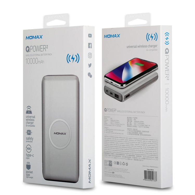 MOMAX QPower 2 Qi Wireless External Battery Pack Mat with 10000mAh Power Capacity for iPhone X/8/8 Plus etc. - White-12
