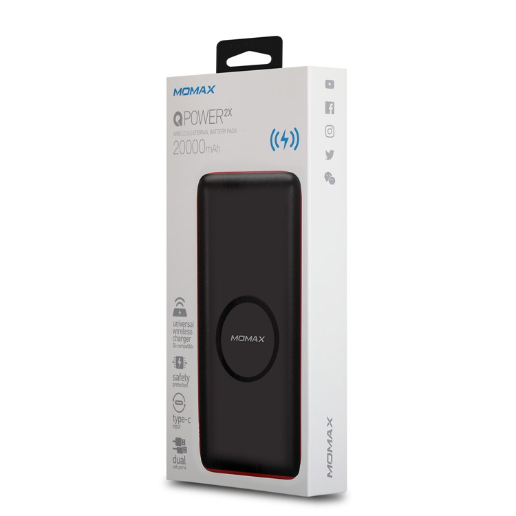 MOMAX Q. Power 2X Wireless-Ladegerät Tragbare 20000mAh USB-Powerbank (unterstützt Keine FOD-Funktion) - Schwarz-15