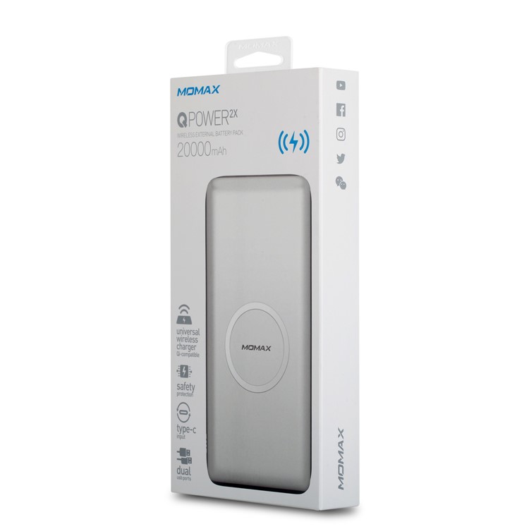 MOMAX Q. Power 2X Wireless-Ladegerät Dual USB Power Bank-Ladegerät Mit Micro / Typ-C Dual-Eingang (keine FOD-Funktion) - Weiß-13