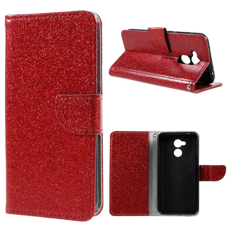 Glittery Powder Stand Leather Phone Cover for Huawei Honor 6A / Honor 5C pro - Red-1