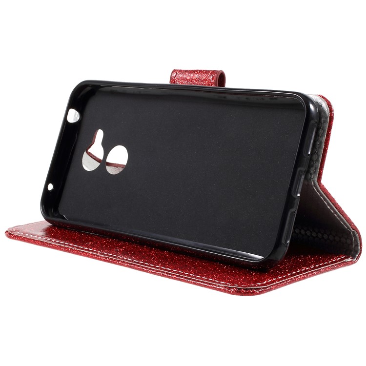 Glittery Powder Stand Leather Phone Cover for Huawei Honor 6A / Honor 5C pro - Red-4
