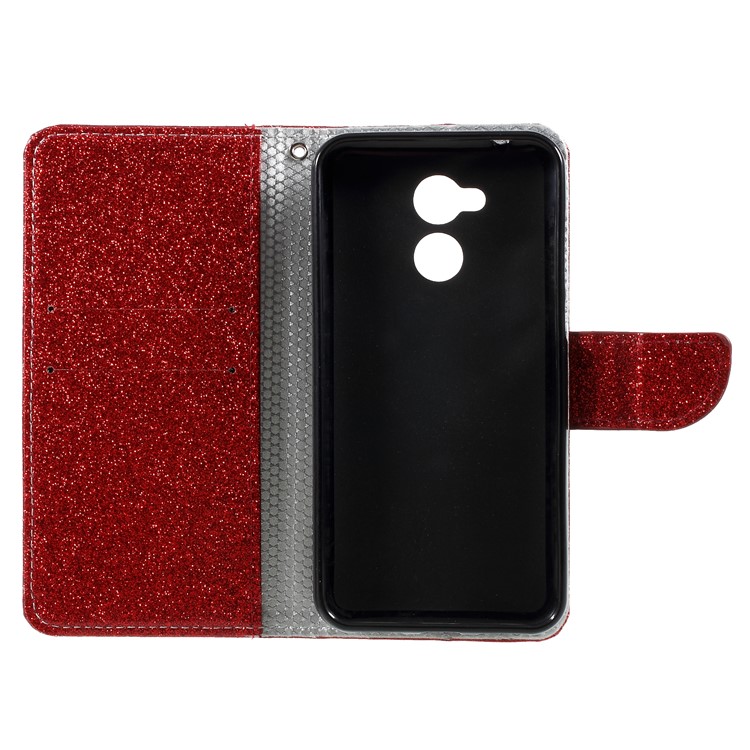 Glittery Powder Stand Leather Phone Cover for Huawei Honor 6A / Honor 5C pro - Red-6