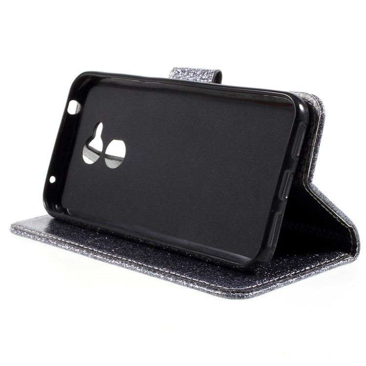 Glittery Powder Stand Leather Phone Cover with Card Holders for Huawei Honor 6A / Honor 5C pro - Grey-4