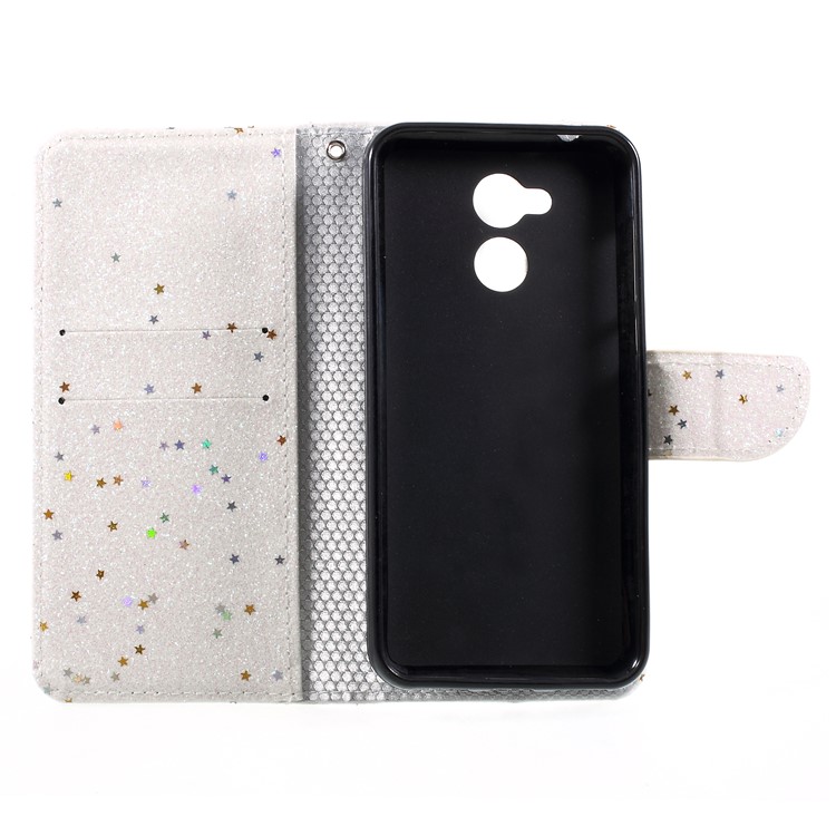Glittery Powder Stand PU Leather Mobile Phone Case for Huawei Honor 6A / Honor 5C pro - White-6