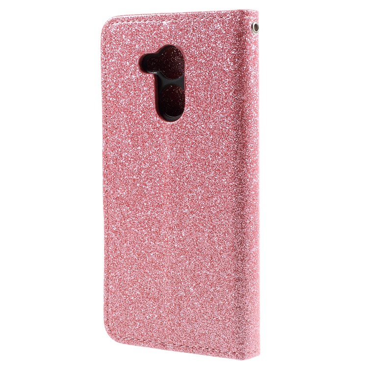 For Huawei Honor 6A Glittery Powder Stand Leather Phone Case Shell - Pink-2