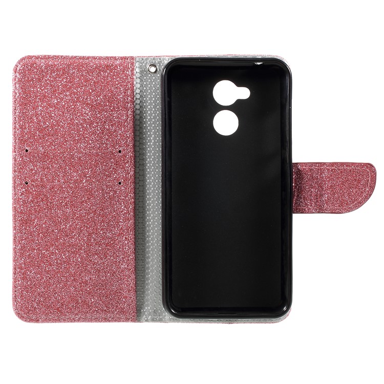 For Huawei Honor 6A Glittery Powder Stand Leather Phone Case Shell - Pink-6