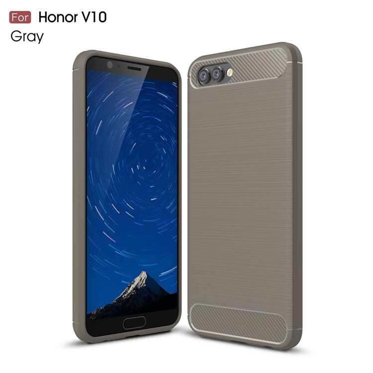 Carbon Fiber Texture Brushed TPU Gel Cover for Huawei Honor V10/View 10 - Grey-1