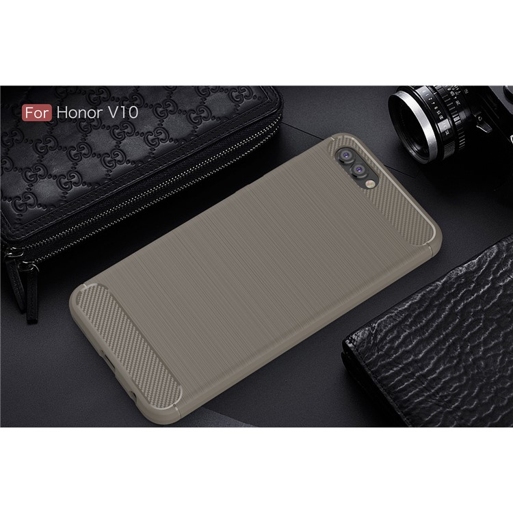 Carbon Fiber Texture Brushed TPU Gel Cover for Huawei Honor V10/View 10 - Grey-2