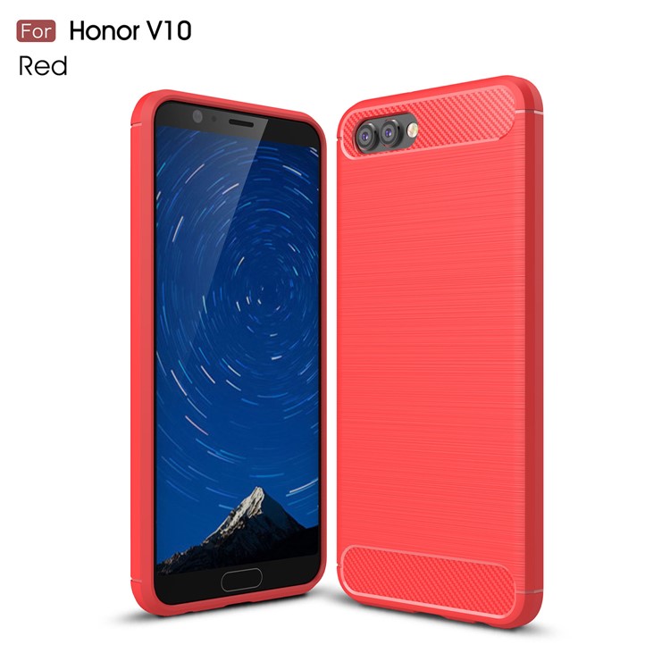 Carbon Fiber Texture Brushed TPU Mobile Casing for Huawei Honor V10/View 10 - Red-1