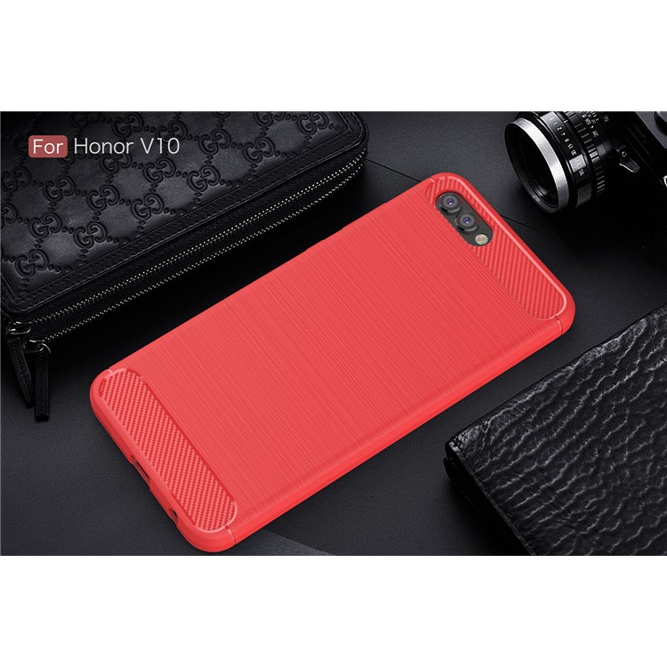Carbon Fiber Texture Brushed TPU Mobile Casing for Huawei Honor V10/View 10 - Red-2