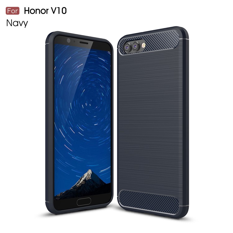 Carbon Fiber Texture Brushed TPU Cell Phone Cover for Huawei Honor V10/View 10 - Dark Blue-1