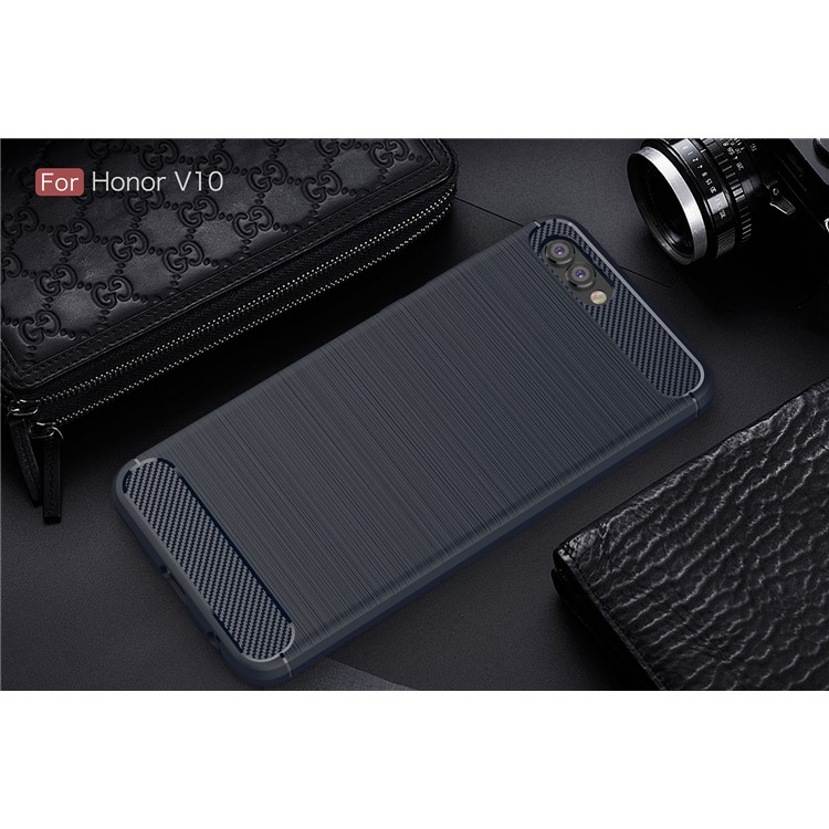 Carbon Fiber Texture Brushed TPU Cell Phone Cover for Huawei Honor V10/View 10 - Dark Blue-2