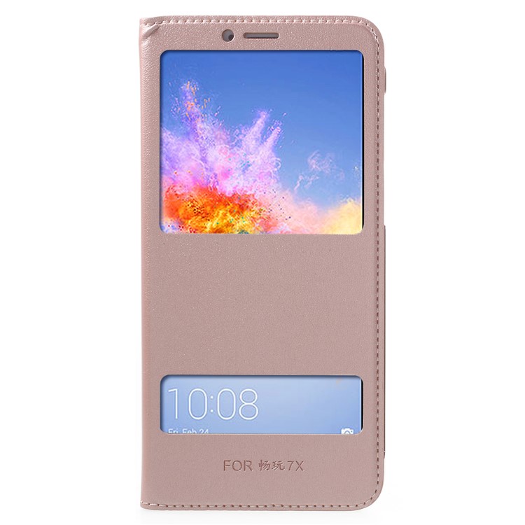 Dual View Window PU Leather Protection Cover for Huawei Honor 7X - Rose Gold-1