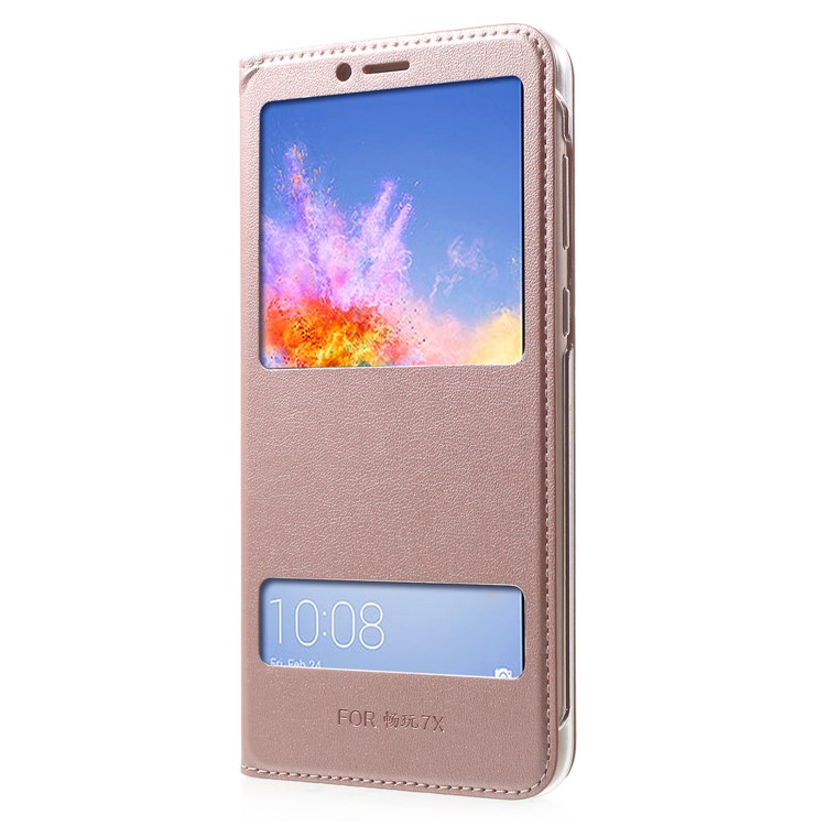 Dual View Window PU Leather Protection Cover for Huawei Honor 7X - Rose Gold-2