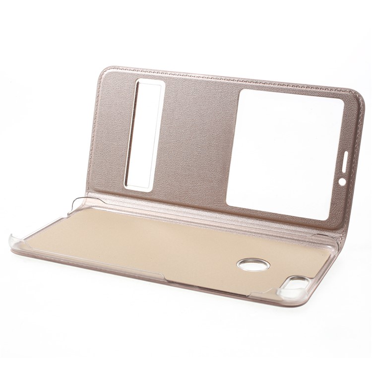 Double View Window PU Leather Flip Cover Case for Huawei Honor 7X - Gold-5