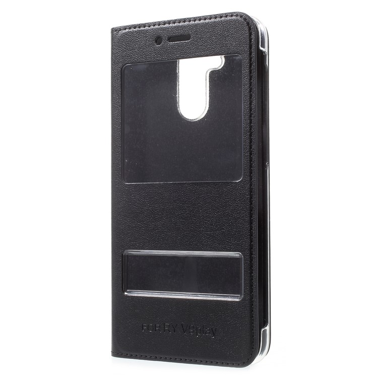 Dual View Window PU Leather Cell Phone Case for Huawei Honor 6C Pro / V9 Play - Black-2