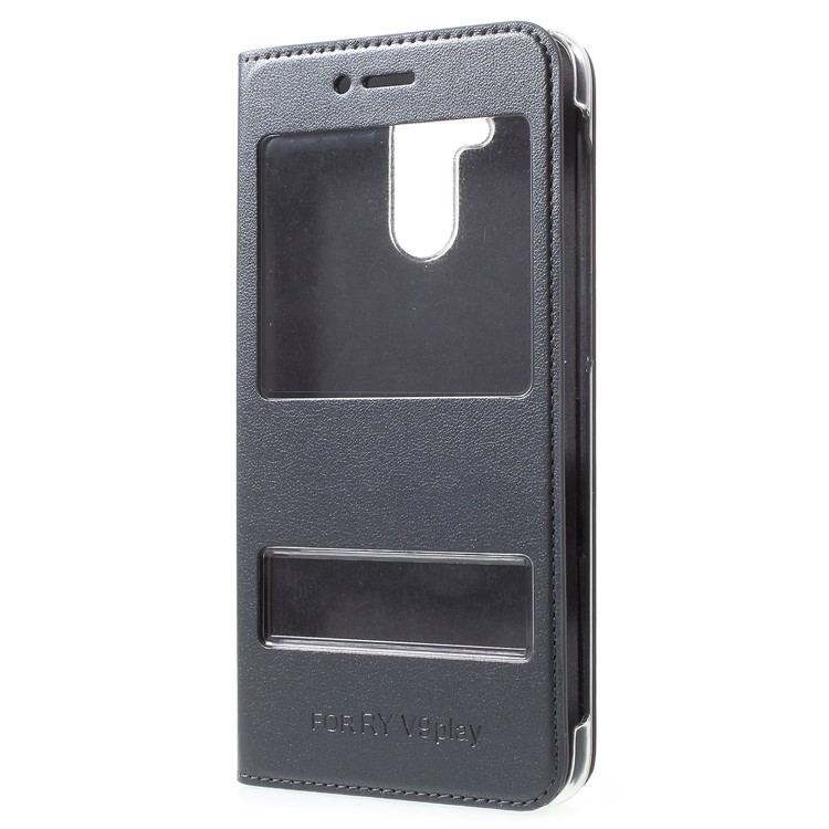 Dual View Window PU Leather Cell Phone Shell for Huawei Honor 6C Pro / V9 Play - Dark Blue-2
