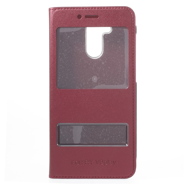 Dual View Window PU Leather Cell Phone Casing for Huawei Honor 6C Pro / V9 Play - Wine Red-1