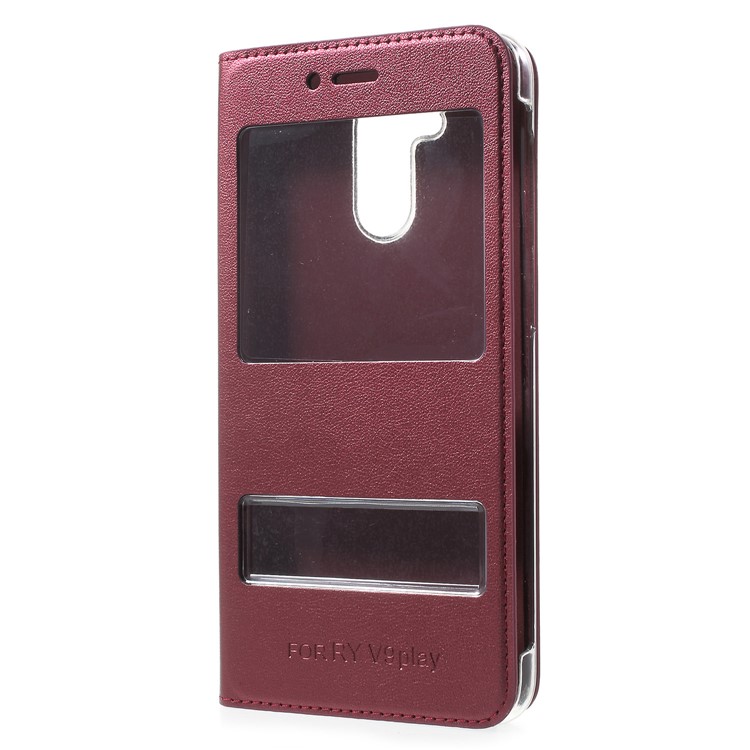 Dual View Window PU Leather Cell Phone Casing for Huawei Honor 6C Pro / V9 Play - Wine Red-2