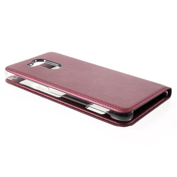Dual View Window PU Leather Cell Phone Casing for Huawei Honor 6C Pro / V9 Play - Wine Red-4