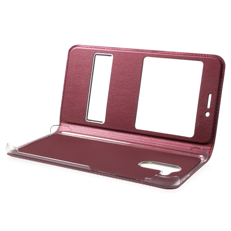Dual View Window PU Leather Cell Phone Casing for Huawei Honor 6C Pro / V9 Play - Wine Red-5