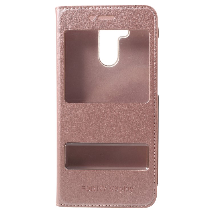 Dual View Window PU Leather Mobile Phone Case for Huawei Honor 6C Pro / V9 Play - Rose Gold-1
