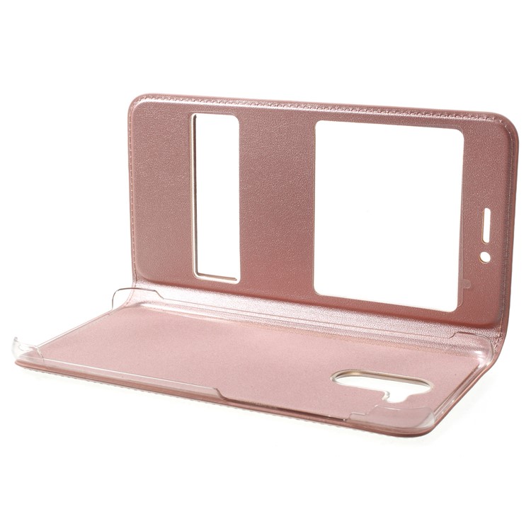 Dual View Window PU Leather Mobile Phone Case for Huawei Honor 6C Pro / V9 Play - Rose Gold-5