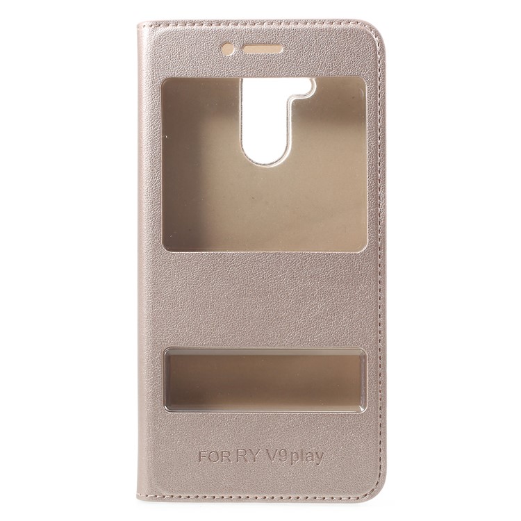 Dual View Window PU Leather Mobile Phone Cover for Huawei Honor 6C Pro / V9 Play - Gold-1