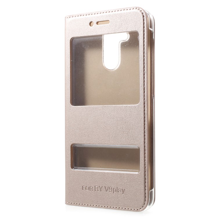 Dual View Window PU Leather Mobile Phone Cover for Huawei Honor 6C Pro / V9 Play - Gold-2