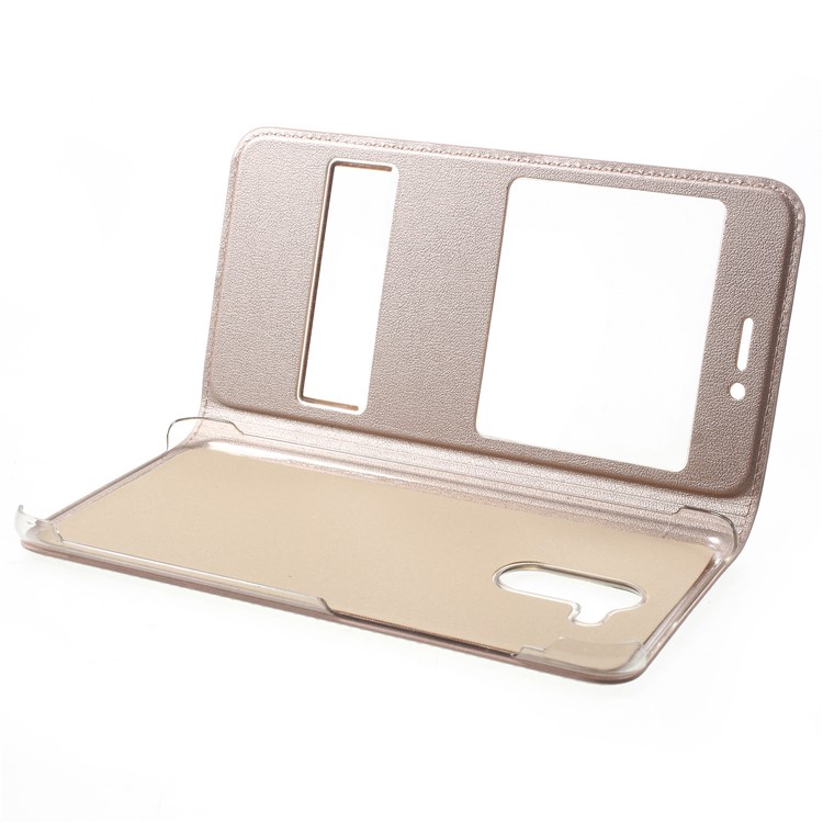 Dual View Window PU Leather Mobile Phone Cover for Huawei Honor 6C Pro / V9 Play - Gold-5