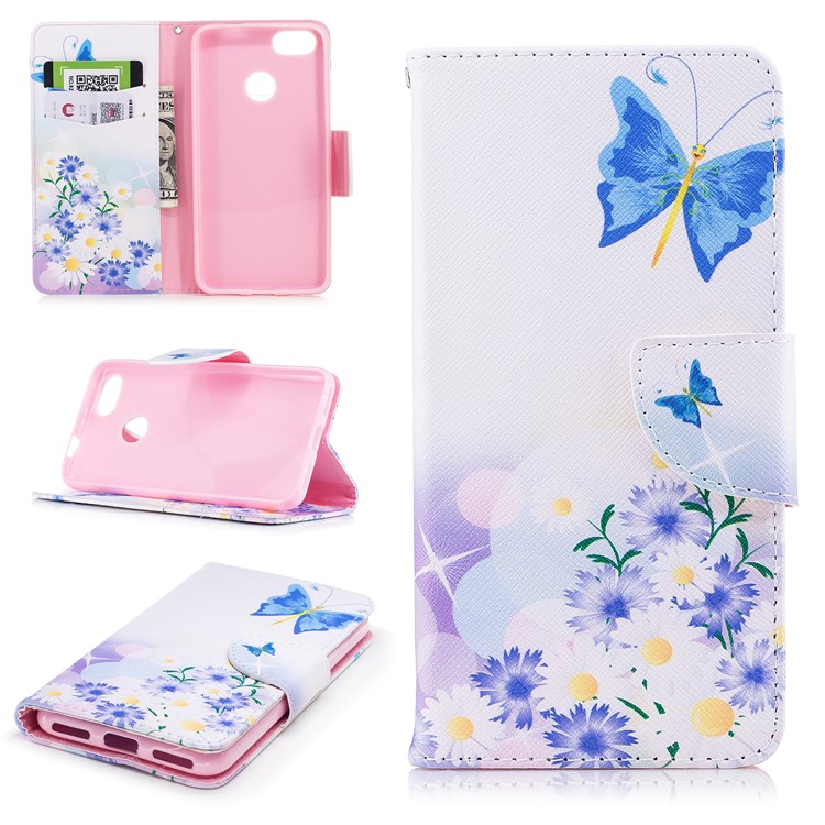 Pattern Printing Wallet Leather Flip Cover for Huawei P9 lite mini / Enjoy 7 / Y6 Pro (2017) - Daisy Flower and Butterfly-1