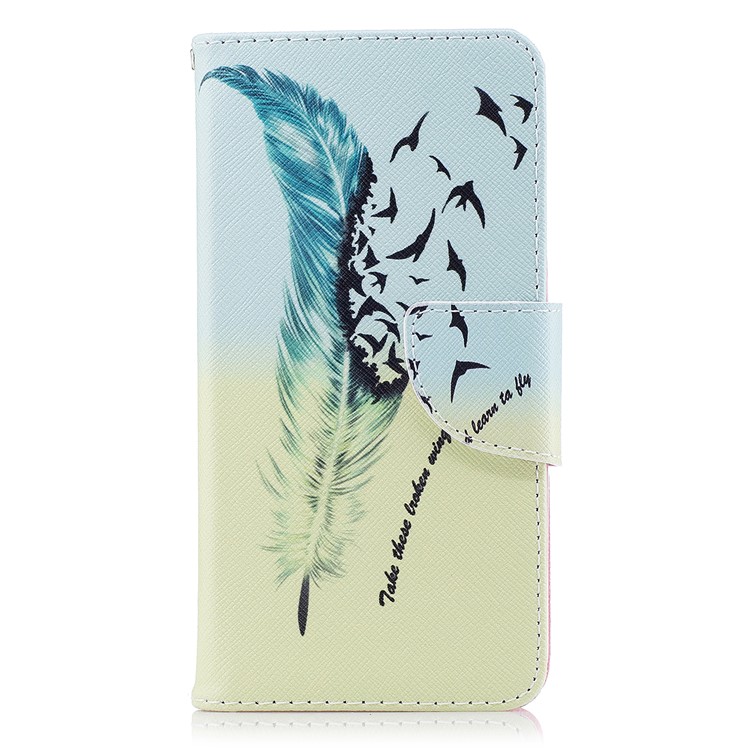 Pattern Printing Wallet Leather Flip Shell for Huawei P9 lite mini / Enjoy 7 / Y6 Pro (2017) - Feather Pattern-2