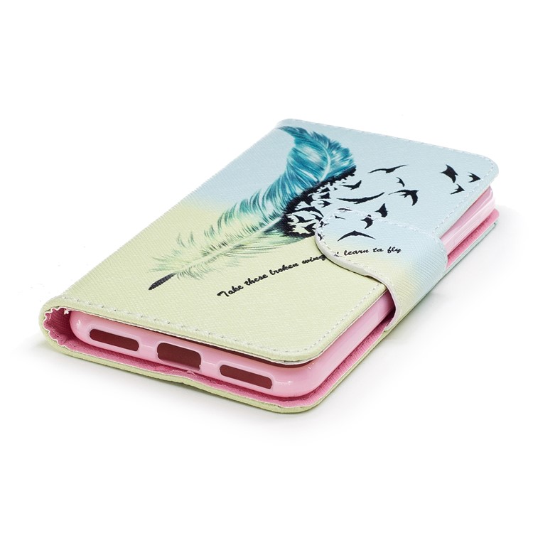 Pattern Printing Wallet Leather Flip Shell for Huawei P9 lite mini / Enjoy 7 / Y6 Pro (2017) - Feather Pattern-6