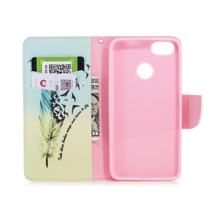 Pattern Printing Wallet Leather Flip Shell for Huawei P9 lite mini / Enjoy 7 / Y6 Pro (2017) - Feather Pattern-8