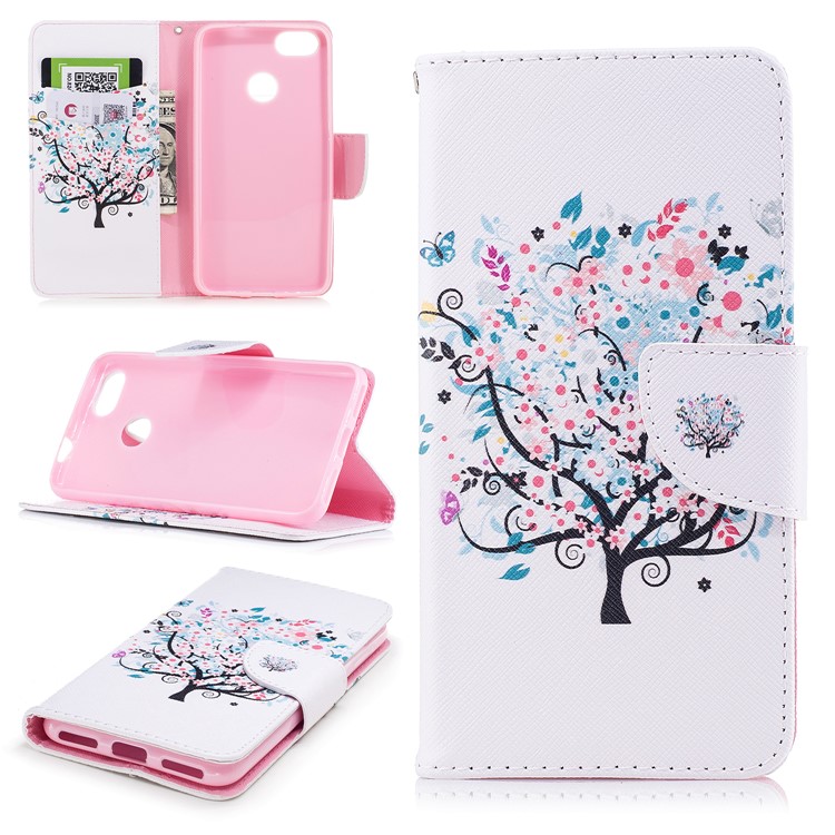Pattern Printing Wallet Leather Flip Phone Case for Huawei P9 lite mini / Enjoy 7 / Y6 Pro (2017) - Flowered Tree-1