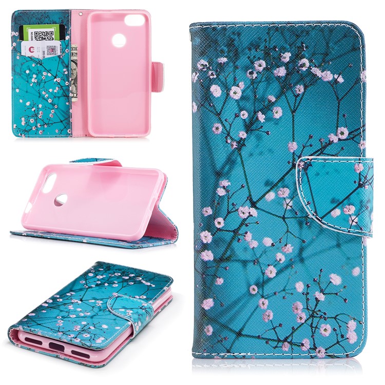 Pattern Printing Wallet Leather Flip Phone Shell for Huawei P9 lite mini / Enjoy 7 / Y6 Pro (2017) - Pink Floret-1