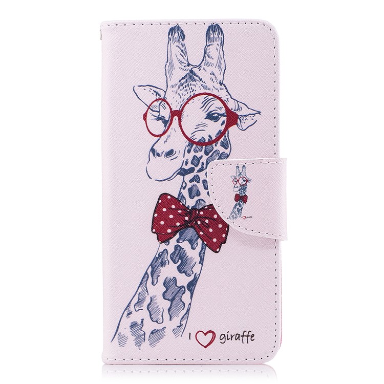 Pattern Printing Wallet Leather Flip Mobile Phone Cover for Huawei P9 lite mini / Enjoy 7 / Y6 Pro (2017) - Giraffe Wearing Glasses-2