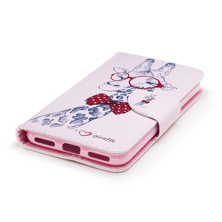 Pattern Printing Wallet Leather Flip Mobile Phone Cover for Huawei P9 lite mini / Enjoy 7 / Y6 Pro (2017) - Giraffe Wearing Glasses-6