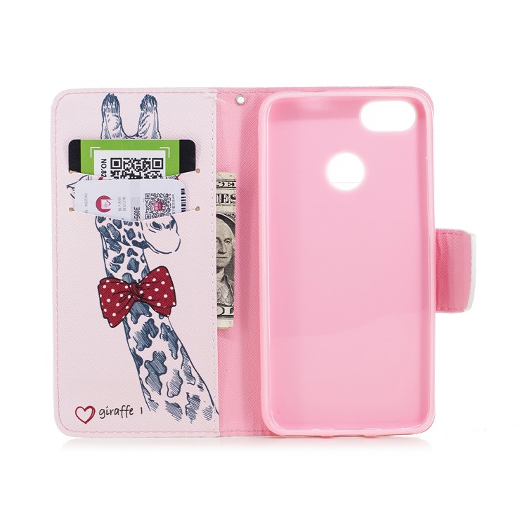 Pattern Printing Wallet Leather Flip Mobile Phone Cover for Huawei P9 lite mini / Enjoy 7 / Y6 Pro (2017) - Giraffe Wearing Glasses-8